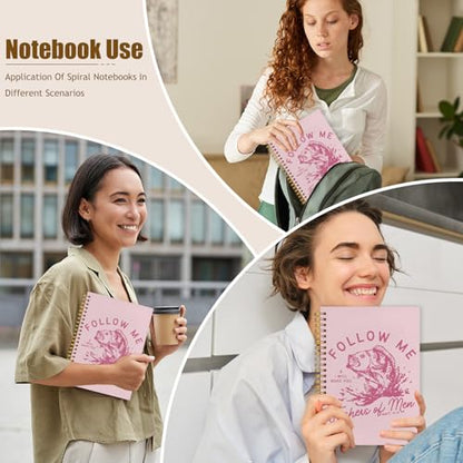 WUCHJ Pink Retro Fish Christian Notebook, Matthew 4:19 Bible Verse Journal, Religious Scripture Spiral Notebook Journal for Note Taking, Christian Faith Based Gifts for Women Men, 5.5x8.3 Inch - color: pink fish follow me