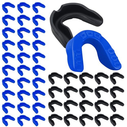 Frienda 50 Pcs Football Mouth Guards Bulk Youth Football Mouthpiece Sports Athletic Mouthguard Teeth Guard for Hockey Karate Basketball Boxing Lacrosse Rugby - color: Black,blue