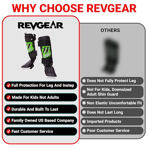 Revgear Kids Combat Series Shin Guards | High Performance Foam Padding | Durable and Lightweight - color: Black, size: Large