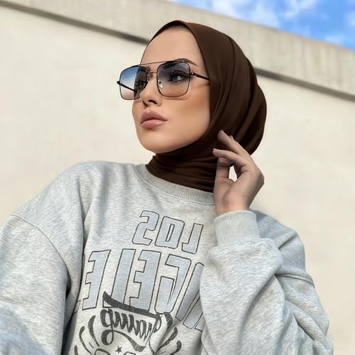OULIGET Instant Scarf For Women,Muslim Flexible Turban with Buttons Ready to Wear Easy,Chic Sport Jersey Hijab Head Scarf - color: Coffee