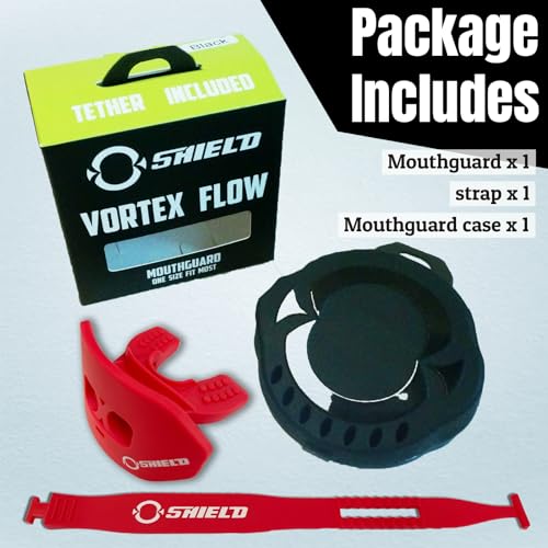 O Shield Core Football Mouth Guard, Detachable Strap | Football Mouth Guard with Detachable Strap — No-Boil Ready Fit, BPA-Free, Brace-Friendly, Includes Carrying Case - color: Red