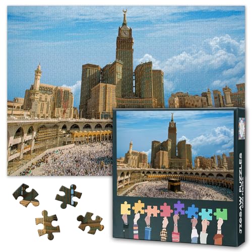 Jigsaw Puzzle 1000 Piece Set for Adults Masjidil Haram Mecca Pilgrims Scene Islamic Spiritual Artwork Muslim Home Decor Large Challenging Puzzle 27.5x19.7 Inch - color: Artwork-18