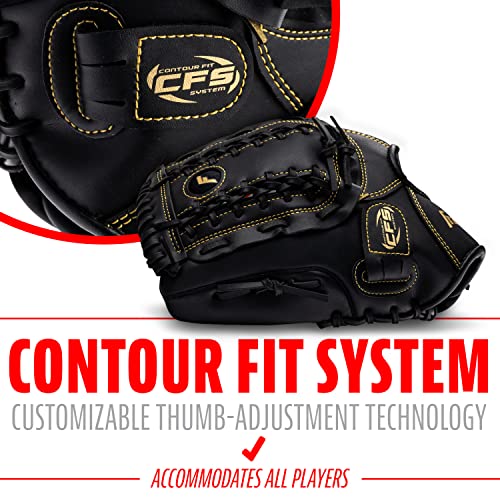 Franklin Sports Field Master Baseball + Softball Glove - Field Master Adult + Youth Baseball + Softball Mitt - Men's + Women's Gloves - color: Black/Gold, style: 12" - Trapeze Web