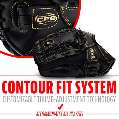 Franklin Sports Field Master Baseball + Softball Glove - Field Master Adult + Youth Baseball + Softball Mitt - Men's + Women's Gloves - color: Black/Gold, style: 12" - Trapeze Web