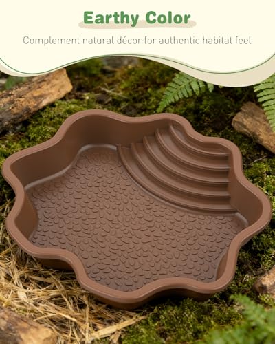 Pawfly Reptile Bathing Pool with Ramp, Reptile Food Dish Feeding Dish, Tortoise Water Dish Water Bowl with Steps, Turtle Bathing Pool Bath Tub Soaking Dish for Gecko Snake Bearded Dragon Lizard