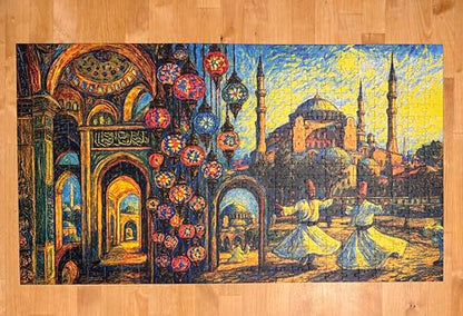 Biladona Ottoman Mosque 500 Piece Jigsaw Puzzle - Turkish Architecture with Colorful Lanterns Art - Adult Puzzle Gift for Travel Lovers