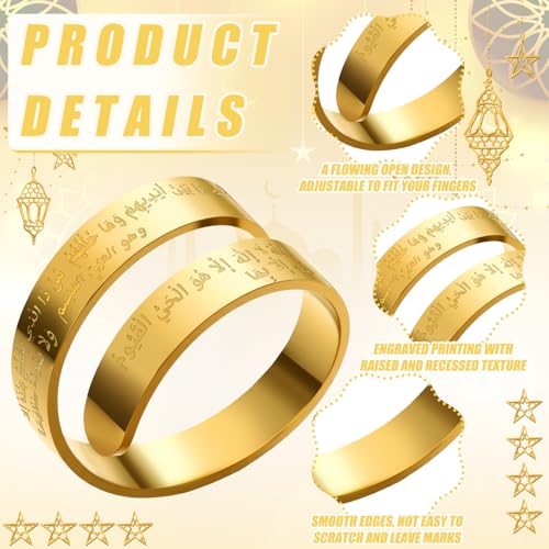 24pcs/12 Sets Islamic Ayatul Kursi Ramadan Gifts for Women Eid Gifts Bulk Ayatul Kursi Rings Ramadan Mubarak Party Favor Arabic Ring with Boxes Muslim Jewelry for Wedding Ceremony Accessory