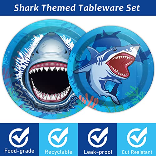 24 Guests Shark Theme Party Decorations Under the Sea Party Tableware Set Shark Baby Shower Plates Napkins and Forks Ocean Birthday Table Decorations Supplies 96Pcs - style: Shark