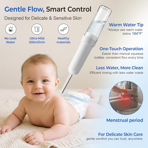 Electric Portable Bidet- Rechargeable Travel Bidet for Women, Postpartum, Hygiene | 3 Pressure Modes, 260 Uses/Charge, IPX7 Waterproof, Foldable & Compact, Standard Bottle Fit, USB-C Charging, White - color: White
