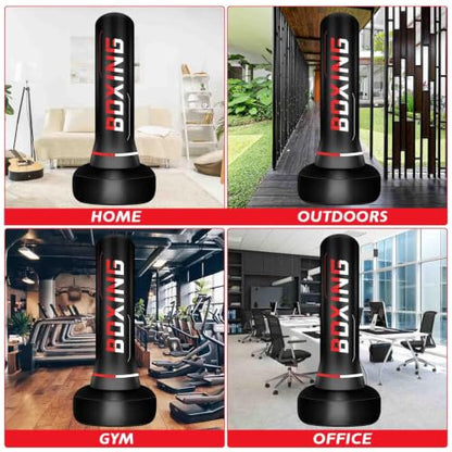 Freestanding Punching Bag for Adults,70" Heavy Duty Boxing Bag with Stand, Kickboxing and MMA Muay Thai Training Equipment for Men and Women Beginners - color: Red White Alphabet Pattern