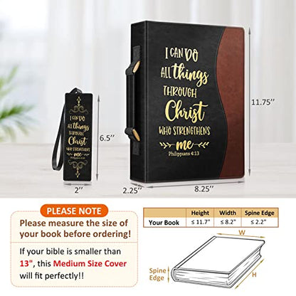 FINPAC Large Classic Bible Cover Vegan Leather Carrying Book Case Church Bag Bible Protective with Handle, Gift for Men, Women, Father, Mother, Friends, Black w/Hot Stamping - color: Black and Brown