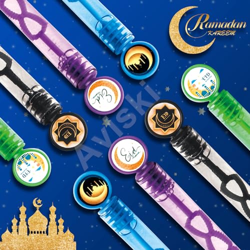 80Pcs Eid/Ramadan Mubarak Bubble Wands, Mini Bubble Wands for Eid Party Favors, Islamic Gift Toys for Girls Boys Kids Toddler Adults, Party Bag Stuffers Goodie Bag Filler, Classroom Prizes - size: 4.2 inches
