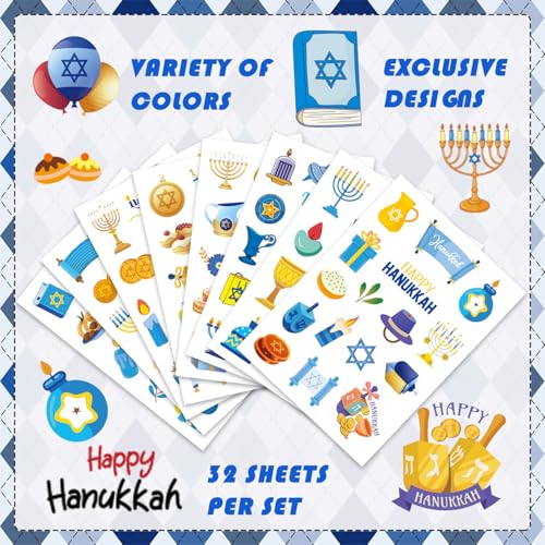 32 Sheets Hanukkah Stickers, Happy Hanukkah Stickers, DIY Crafts Gifts - style: Hanukkah