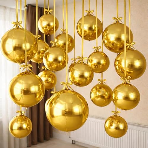 Togvu Gold Round Foil Balloons, 12PCS Different Sizes 4D Metallic Balloon - color: Gold