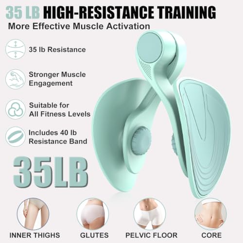 Pelvic Floor Exercise Device with 35 lb Resistance, Kegel and Inner Thigh Muscle Trainer, Home Workout Equipment for Postpartum Recovery, Women & Men, with Band - color: Light Green