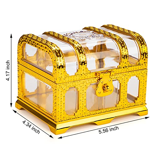 Treasure Chest with Lock and Key,Pirate Theme Party Favors for Kids,Transparent Golden Pirate Chest - color: transparent golden chest 2