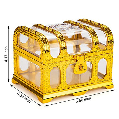 Treasure Chest with Lock and Key,Pirate Theme Party Favors for Kids,Transparent Golden Pirate Chest - color: transparent golden chest 2