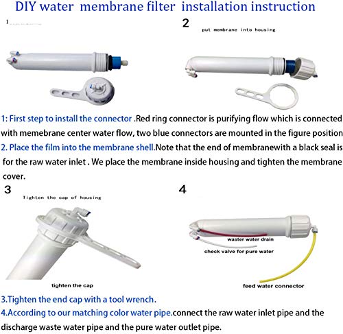Huining Reverse Osmosis Membrane 100GPD-1812/2012 RO Membrane Housing Kit with 1/4 Quick Connector,Check Valve,Water Pipe,Wrench Whole Set for Residential Household Hospital Water Filtration System - style: 100GPD kit