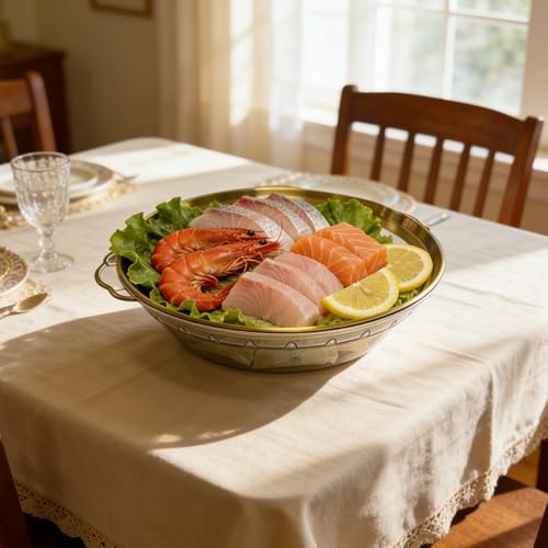 Golden Chilled Serving Tray for Parties 11.8" Compartments Ice Bowl Keeps Food Fruit Dish Cold Platter for Vegetable Seafood Shrimp Cocktail Appetizer Oysters Cheese - color: Golden
