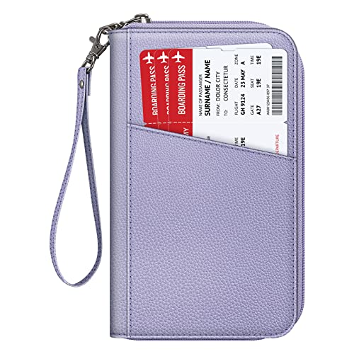 FINTIE Family Passport Holder Wallet Travel Document Organizer Clutch Bag - color: Lilac Purple