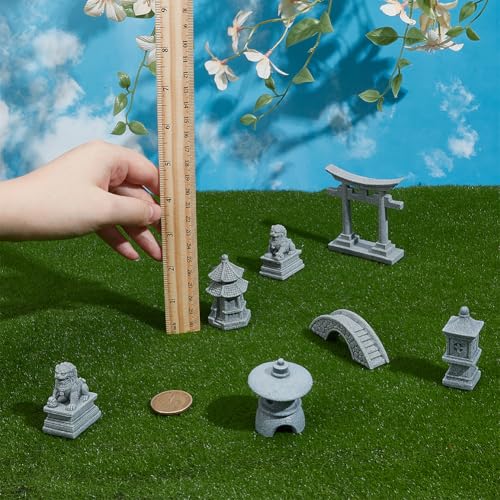 NBEADS 7 Pcs 6 Styles Mini Zen Garden Accessories, Garden Decor Micro Landscape Fish Tank Lion Lighthouse Tower Bridge Figurines for Landscape Balcony Garden Fish Tank Decoration