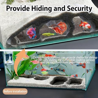3D Printed Aquarium Underground Natural Cave,Under Gravel Tunnel Cave Decorative Habitat Shelter for Corydora Catfish, Kuhli Loach, Clown Loach,Betta (Large)