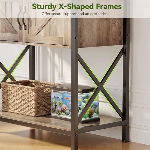Petrova 20-29 Gallon Fish Tank Stand, Metal Double Aquarium Stand with Storage Cabinet, Heavy Duty 31.5" L* 16.54" W Tabletop, 330LBS Capacity, Rustic Brown - color: Brown, size: 31.5" L x 16.5" W x 31.5"H