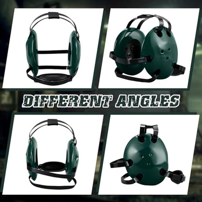 Halloscume Kids Wrestling Headgear with Adjustable Ear Guard Straps MMA Jiu Jitsu Grappling Protective Headgear for Youth Adults Men Women Comfortable Training & Tournament - color: Dark Green/Black