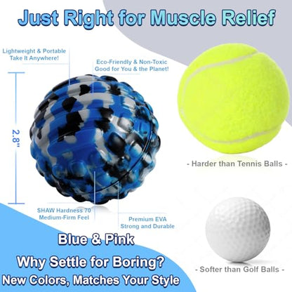 Fascia Release Tools Deep Tissue Massage Ball for Exercise & Recovery Targets Back, Shoulder, Legs&Feet - Relieves Muscle Knots, Trigger Point Massage, Pressure Point Therapy- Myofascial Release Ball - color: Blue&gray, size: 2-Pack | 2.8-inch