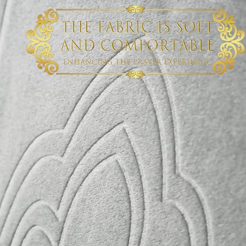 Foldable Muslim Prayer Mat with Back Rest Support, Thick Padded Islamic Prayer Rug, Travel Portable Carpet for Women Men, janamaz, Sajadah, Meditation Prayer Ramadan Eid Gift with Hat and 33 Beads - color: GREY