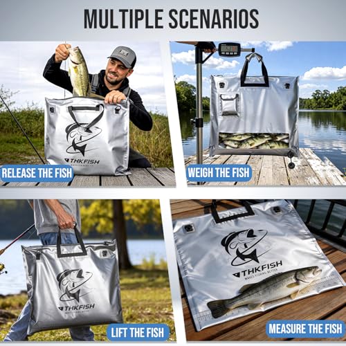 THKFISH Fish Tournament Weigh in Bag for Bass Fishing with Leakproof Zipper | Heavy Duty Live Fish Bags for Caught Fish with Waterproof Zipper and Mesh Liner,Puncture Resistant - color: Silver-25×23in