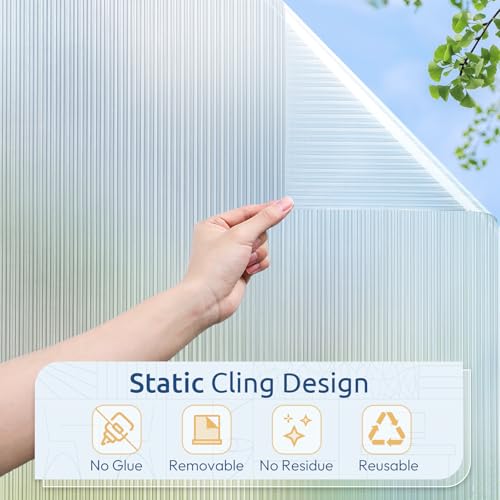 rabbitgoo Reeded Glass Window Privacy Film, Non Adhesive, 29.5" x 118.1" - color: Reeded, size: 29.5" x 118.1"