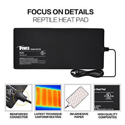 iPower 8 by 18-Inch 24W Reptile Heat Mat, Under Tank Warmer Terrarium Heat Pad for Turtles Lizards Frogs and Other Small Animals, Multi Sizes - size: 8" x 18", style: Heat Pad