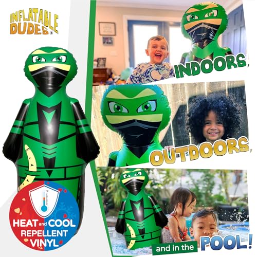 INFLATABLE DUDES Green Ninja Toy 47” - Kids Punching Bag | Sand-Base | Bop Bag, Pre-filled with Sand, Inflatable Toy, Punching Bag for Kids, Enhanced Bounce-Back Action, Indoor/Outdoor - color: Green Archer Standard Ninja | Pre-filled with Sand