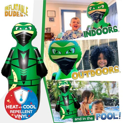 INFLATABLE DUDES Green Ninja Toy 47” - Kids Punching Bag | Sand-Base | Bop Bag, Pre-filled with Sand, Inflatable Toy, Punching Bag for Kids, Enhanced Bounce-Back Action, Indoor/Outdoor - color: Green Archer Standard Ninja | Pre-filled with Sand