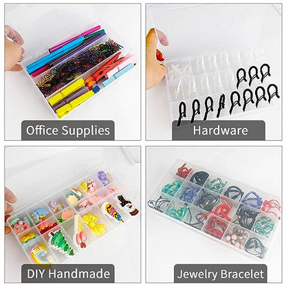 OALCQ Craft Organizers And Storage Box 18 Grids Clear Plastic Bead Organizer With Dividers, Clear Craft Storage for Beads, Earrings, Pills, Jewelry, Screws, Seeds, Small Parts, Hair Ties - size: 18 grids