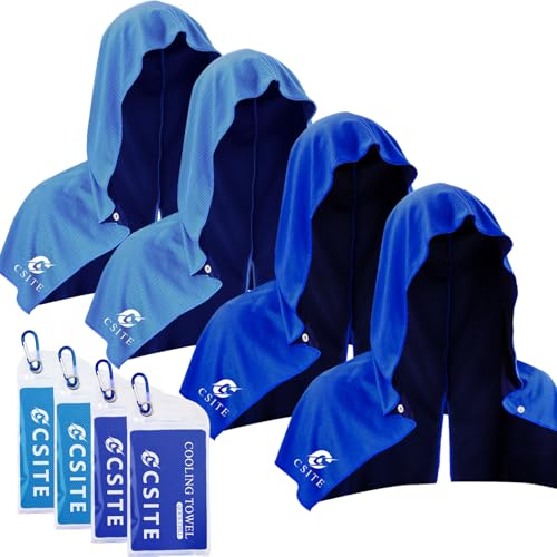 CSITE 4 Pack Cooling Hoodie Towels for Neck and Face, UPF 50 Sun Protection & Instant Cooling, Ice Towels for Hot Weather, Soft Breathable Towel for Sport, Work Out, Gym, Camping & More Activities - color: Royalblue*2/Light Blue*2