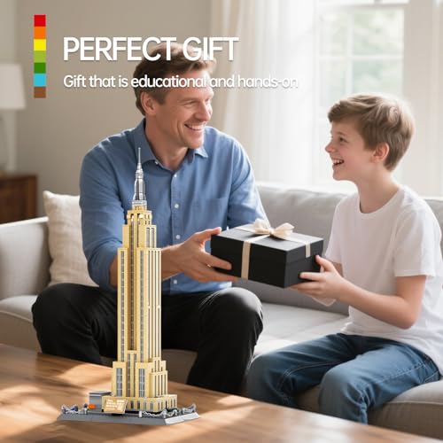 CAXIMSY Empire State Architecture Model Building Block Set for Adults New York's World Famous Landmark Architectural Toys Gift Kids and 1570 Pieces - style: Empire State Building