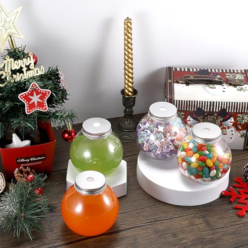 12 Packs Plastic Ivy Bowls Clear Fish Bowls with Lid and Straws, 16.9 oz Ball Shape Clear Drink Bowl Summer Drink Cups, Spherical Bulb Cups for Candy, Party Favors,Drinks