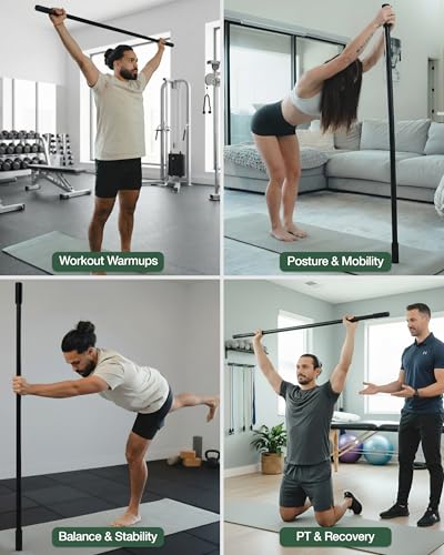 Yoga Stick - 5ft Bamboo Stretching Stick for Mobility, Flexibility, Balance with 20+ Video Tutorials, Stretching Equipment, Exercise Stick for Stretching, Posture Corrector, Physical Therapy Dowel Rod