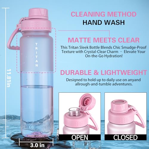 OLDLEY 32oz Frosted Clear Water Bottle, BPA-Free Tritan Plastic Reusable Water Bottle with Fast-Flow Spout Lid, Wide Mouth Leakproof Sports Drinking Bottle for Gym, School, Office, Travel,Pink - color: Pink