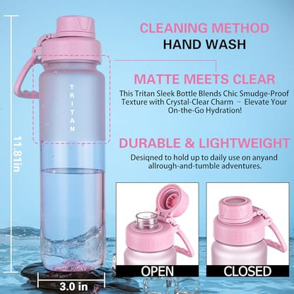OLDLEY 32oz Frosted Clear Water Bottle, BPA-Free Tritan Plastic Reusable Water Bottle with Fast-Flow Spout Lid, Wide Mouth Leakproof Sports Drinking Bottle for Gym, School, Office, Travel,Pink - color: Pink