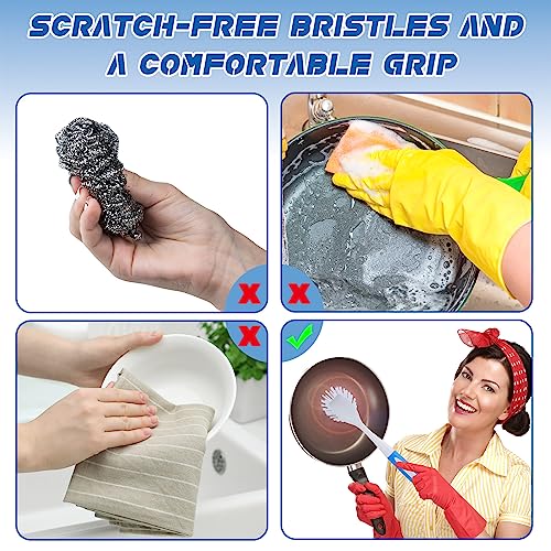 Hsei 20 Pcs Blue Kitchen Scrub Dish Brush Bulk with 11 Inch Anti Slip Handle Cleaning Dish Scrubber with Stiff Bristles Washing Scrub Brushes for Housekeeping for Pots and Pans, Kitchen Sink - color: Blue