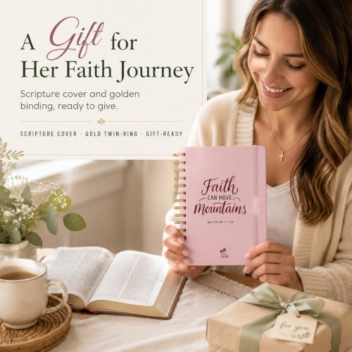 Hardcover Blank Christian Notebook – 140 Pages - Matthew 17:20 | Lined Pages with Bible Verse Cover – Inspirational Writing Spiral Notebook for Bible Study, "Faith Can Move Mountains", Pink - color: Faith_Pink