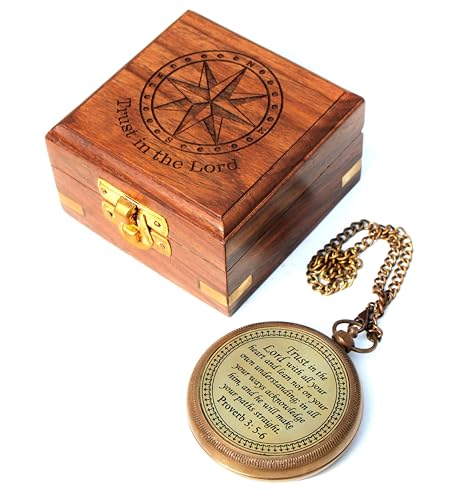 Trust in The Lord with All Your Heart -Proverbs 3: 5-6 Quote Engraved Compass with Wooden Box, Baptism Gifts for Boys, Inspirational Gifts Men, Graduation Day Gifts, First Communion Gifts : Sports & Outdoors