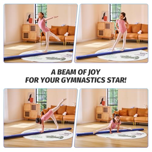 ZELUS 8' Folding Gymnastics Balance Beam, Floor Balance Beam w/Carry Handles Anti-Slip Base for Kids, Beginners & Professional Gymnasts - color: Blue