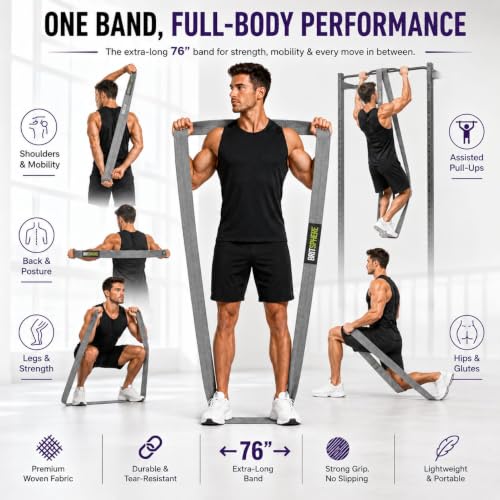 76-Inch Long Fabric Resistance Bands for Women & Men | Heavy Duty, Pull Up Assistance, Non-Slip Elastic, Home Gym Equipment, Strength Training, Pilates & Calisthenics - color: Gray