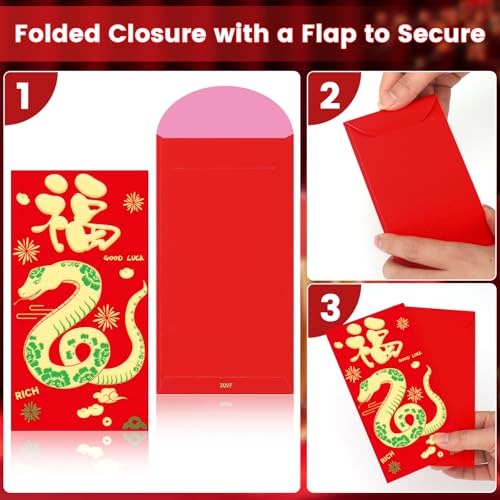 Chinese New Year Red Packets 2026,36 Pcs Money Envelopes with 6 Classic Embossed Bronzing Foil Designs for Cash Gifts & Decorations (Snake Year) - style: Snake Year