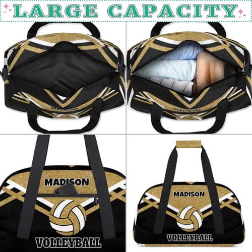 Custom Sport Volleyball Bag, Personalized Duffle Bag with Name Overnight Bag Toddler Gym Duffle Bag for Travel Weekend Sleepover Bag, Olive Yellow Glitters with Black - color: Olive Yellow