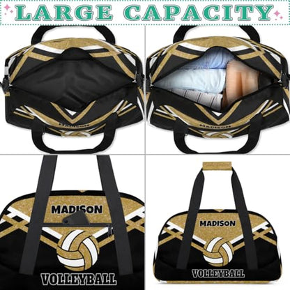 Custom Sport Volleyball Bag, Personalized Duffle Bag with Name Overnight Bag Toddler Gym Duffle Bag for Travel Weekend Sleepover Bag, Olive Yellow Glitters with Black - color: Olive Yellow